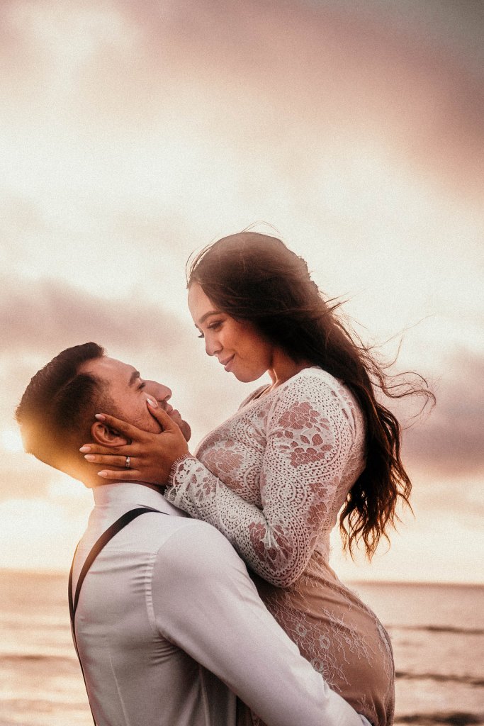 sunset beach wedding photo