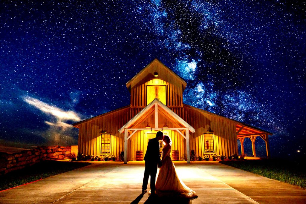 nighttime wedding photo