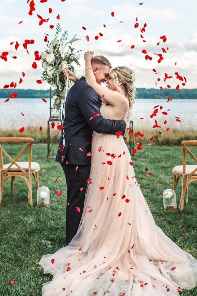 red rose flower petal wedding photo