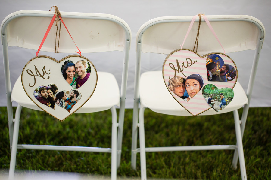 Wedding sweetheart table chair signs