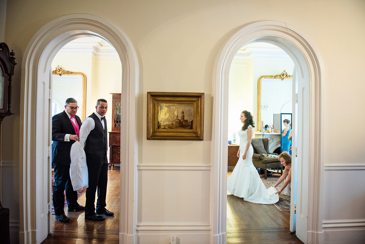 bride and groom getting ready