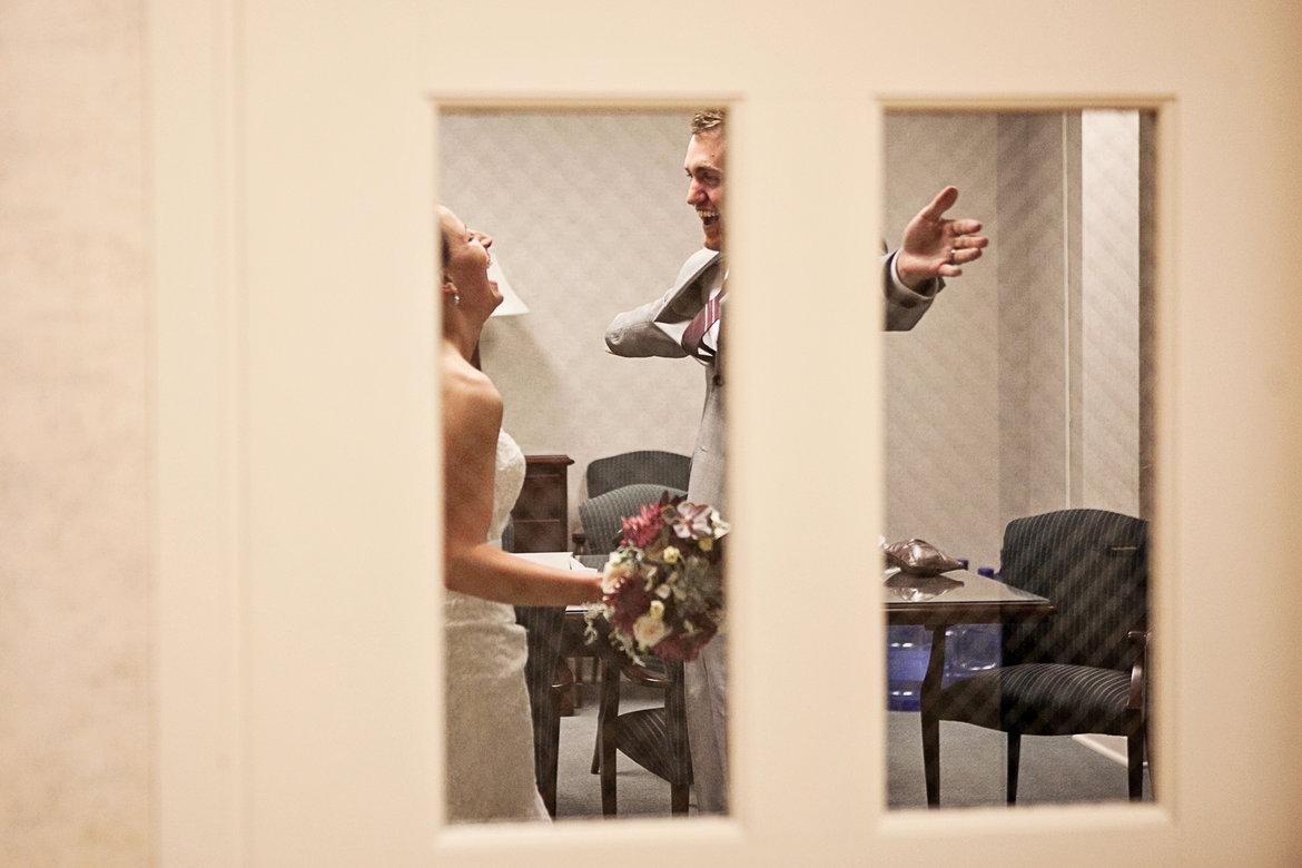 bride and groom celebrating post ceremony