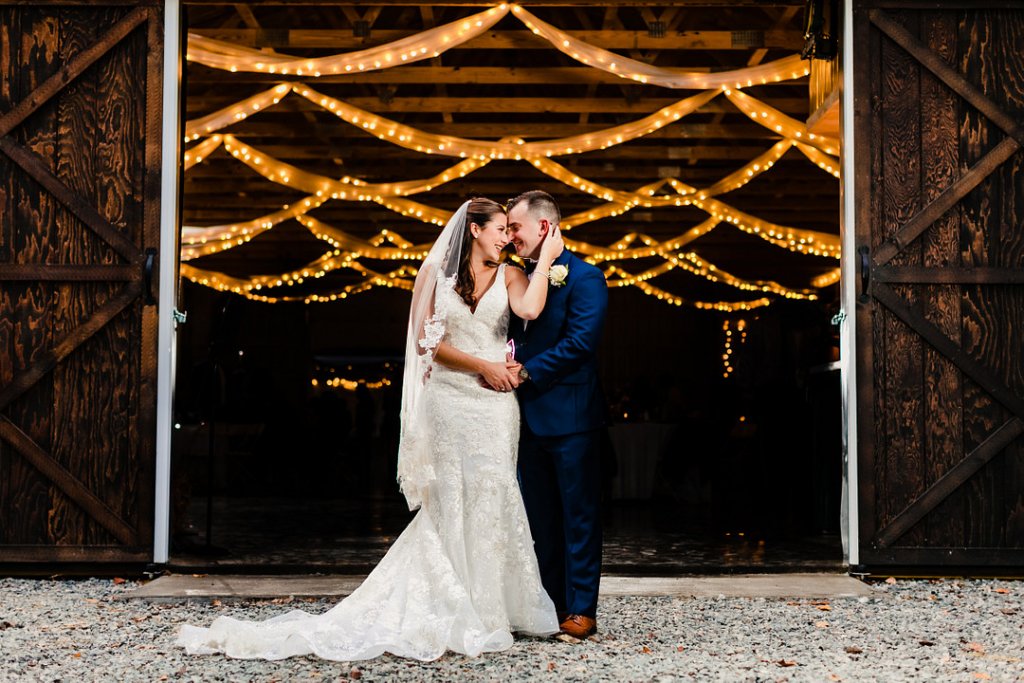 barn wedding bride and groom