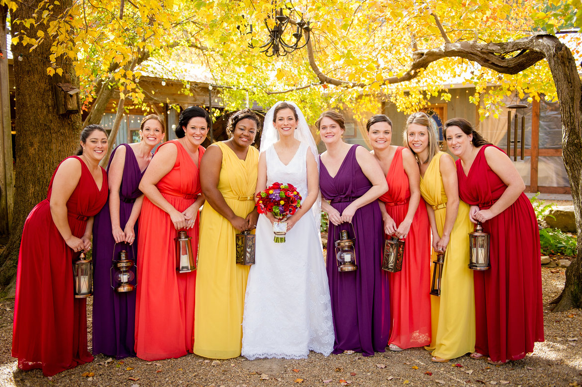 bridesmaids carrying lanterns