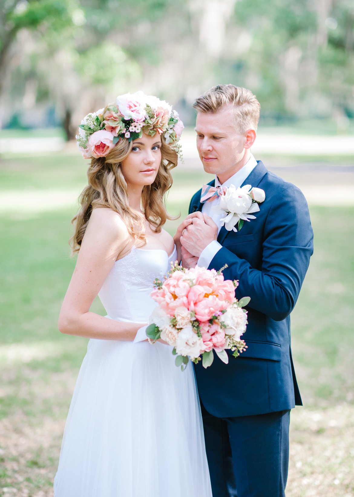 bride with floral crown