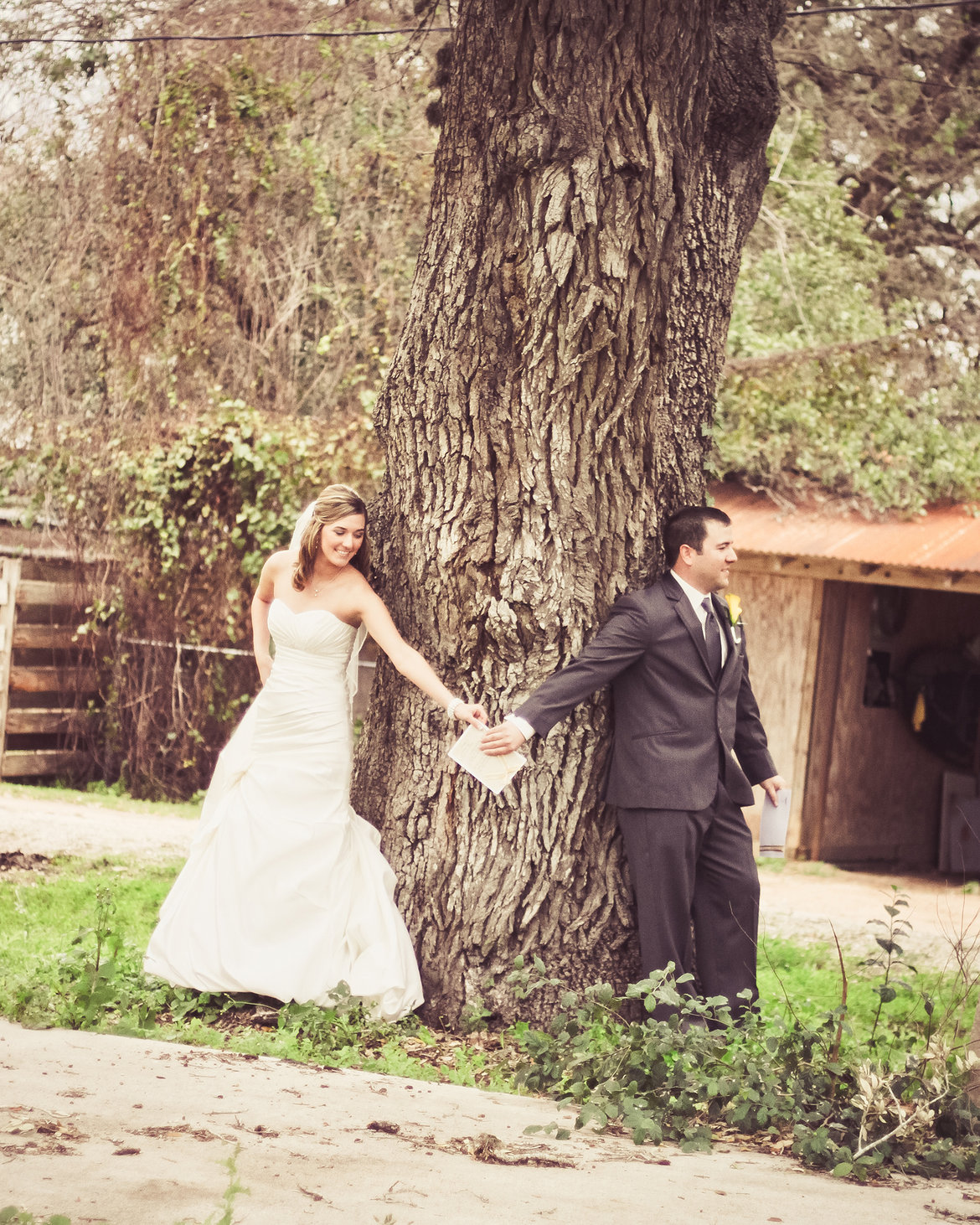 bride and groom exchanging letters