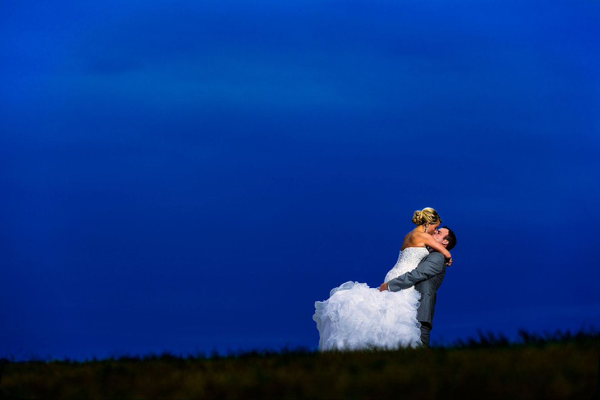 bride and groom at night