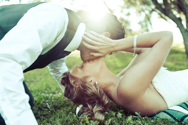 bride and groom kissing