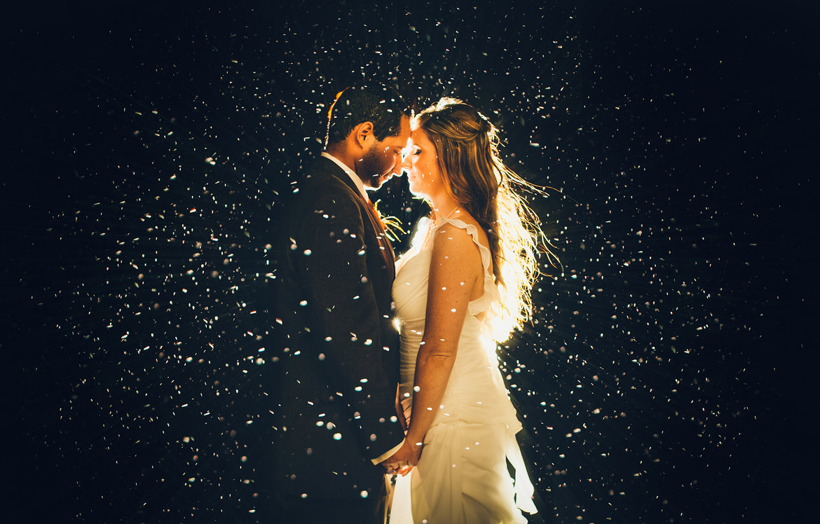 snowy wedding photo