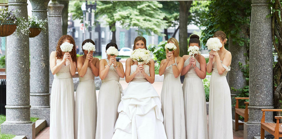 bride with bridesmaids