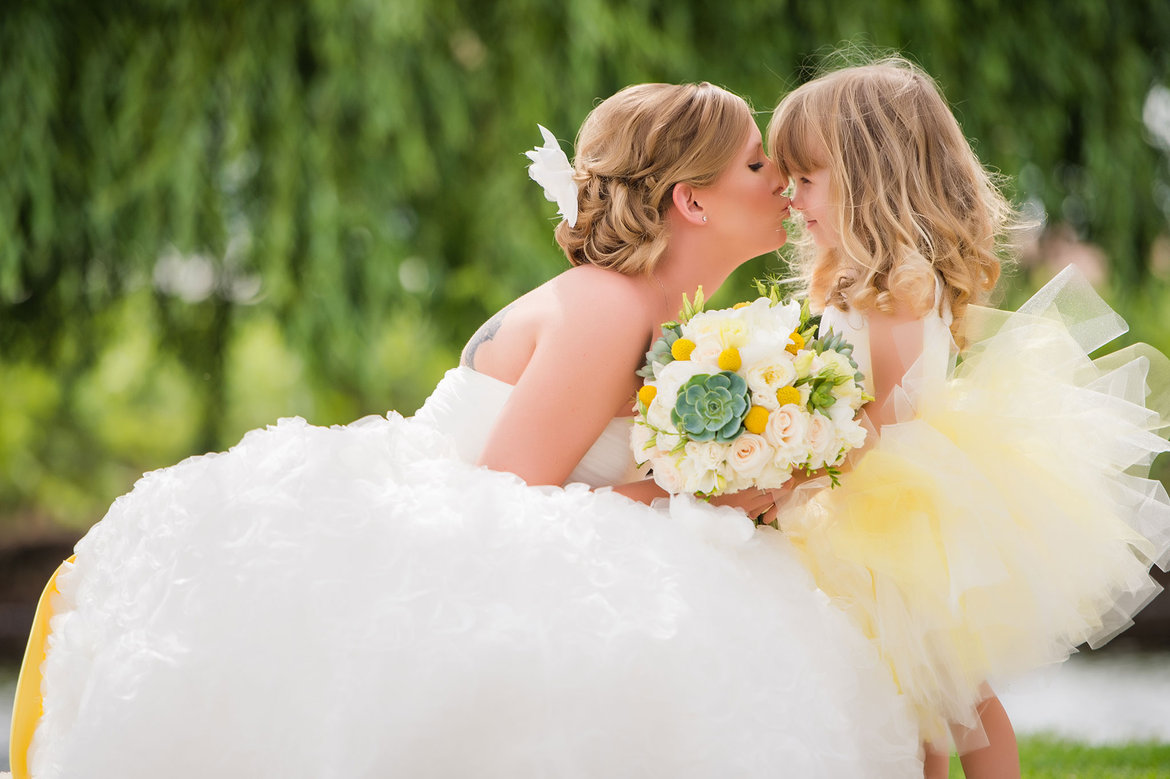 bride with flower girl