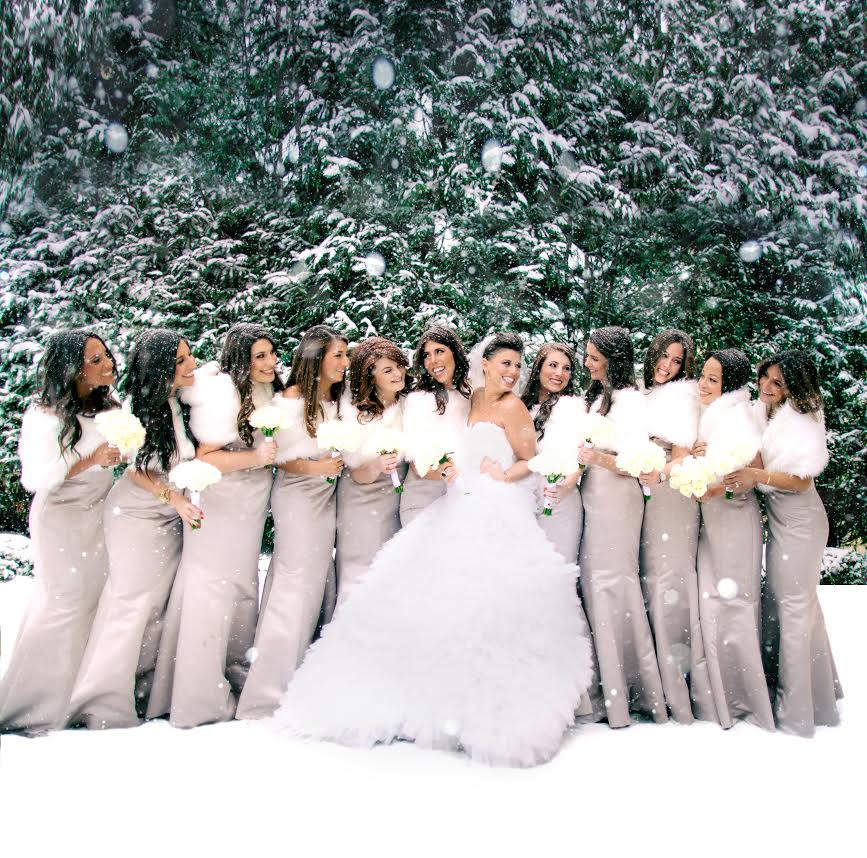 bridesmaids in the snow