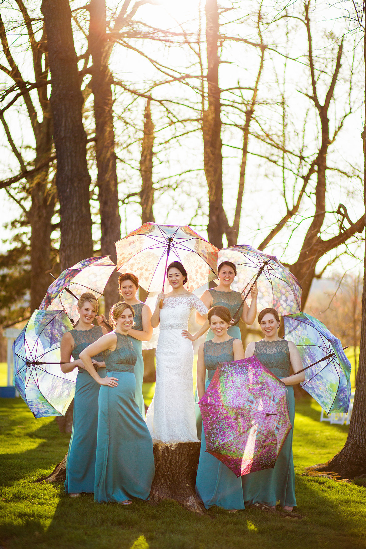 bridesmaids with parasols