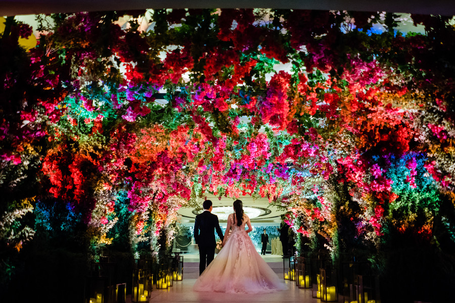 Overhead decor wedding ceremony aisle