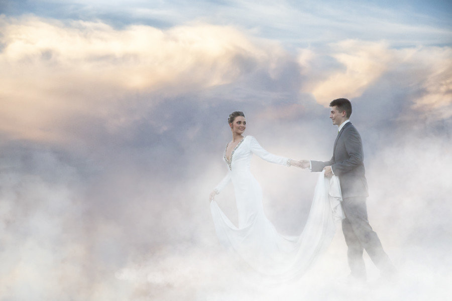 Smoke Machine Bride and Groom Wedding Photo