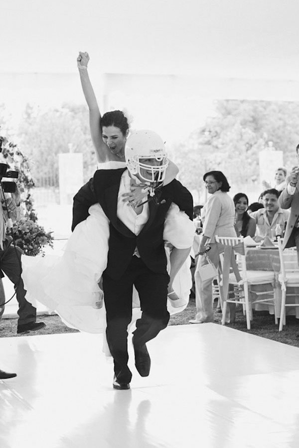 football wedding reception entrance