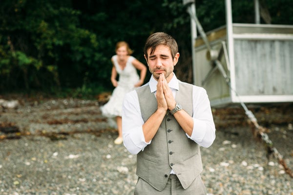 groom anticipating the first look