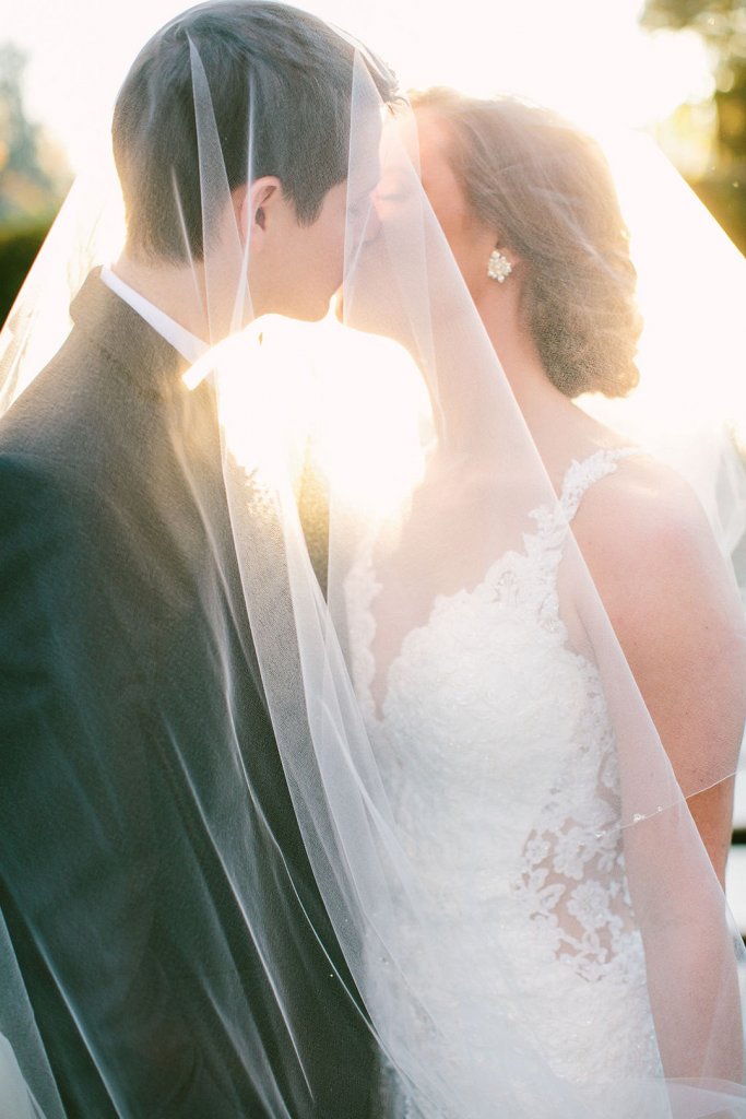 bride and groom kissing