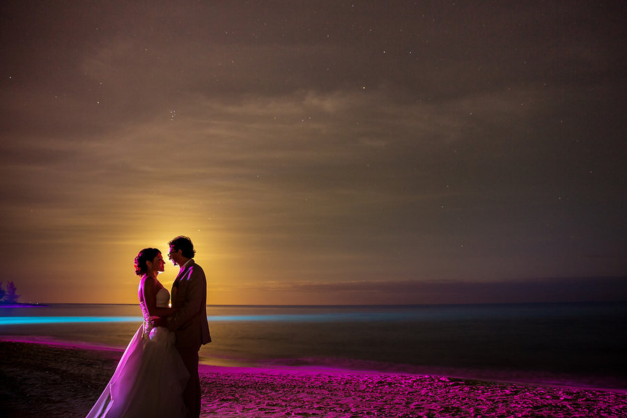 bride and groom on beach