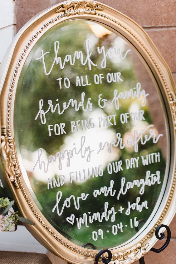 mirror calligraphy wedding decor