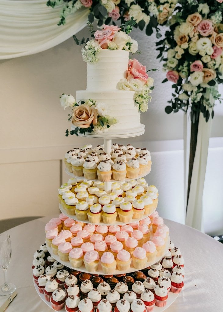 Cake and cupcake wedding tower