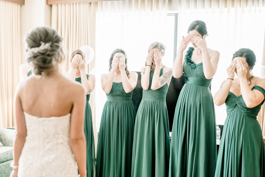 First look with bridesmaids