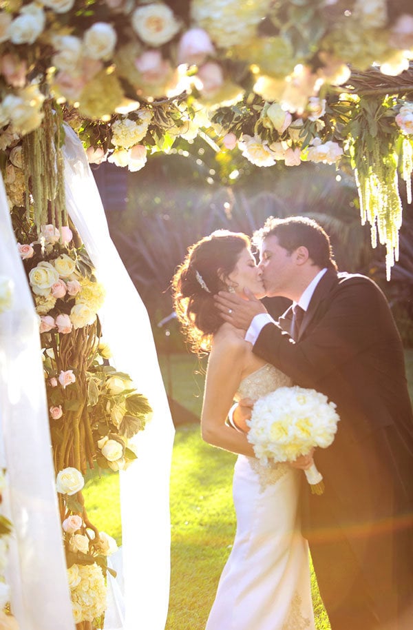 romantic bride and groom kiss