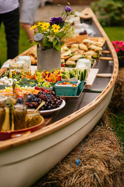 wedding food appetizers in canoe