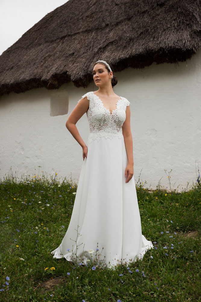 Deep V-Neck Wedding Gown