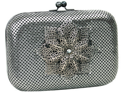 whiting and davis filigree flower mesh minaudiere