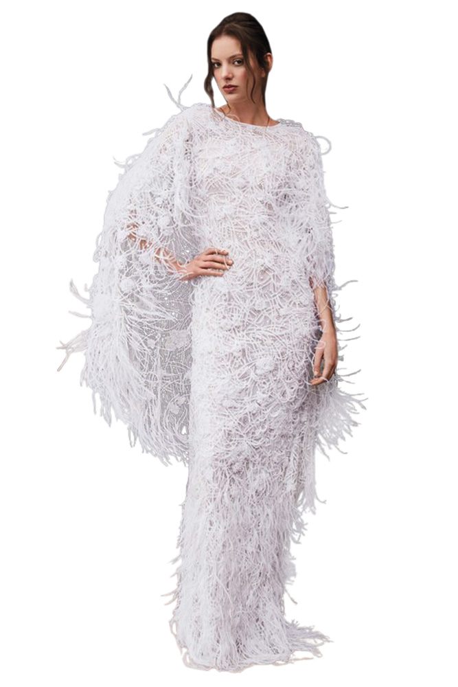 feathered wedding gown