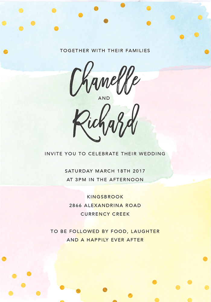 Pastel confetti invite by Sail and Swan