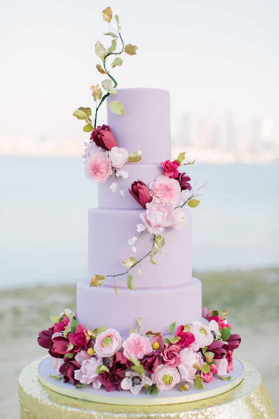 pink floral lavender wedding cake