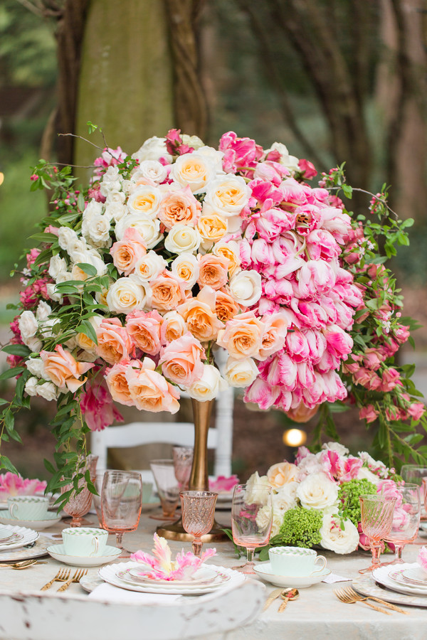 pink and orange wedding centerpiece