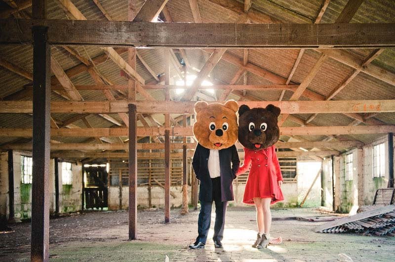 bear costumes engagement photos