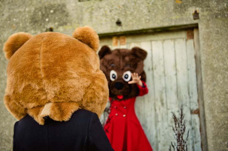 bear costumes engagement photos