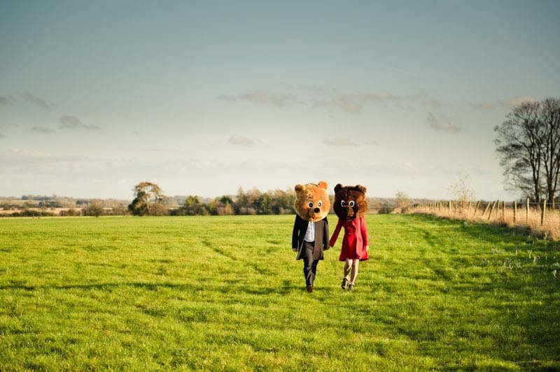 bear costumes engagement photos