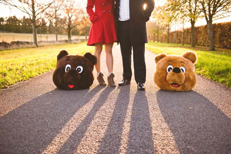 bear costumes engagement photos