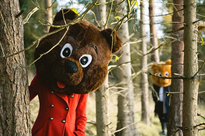 bear costumes engagement photos