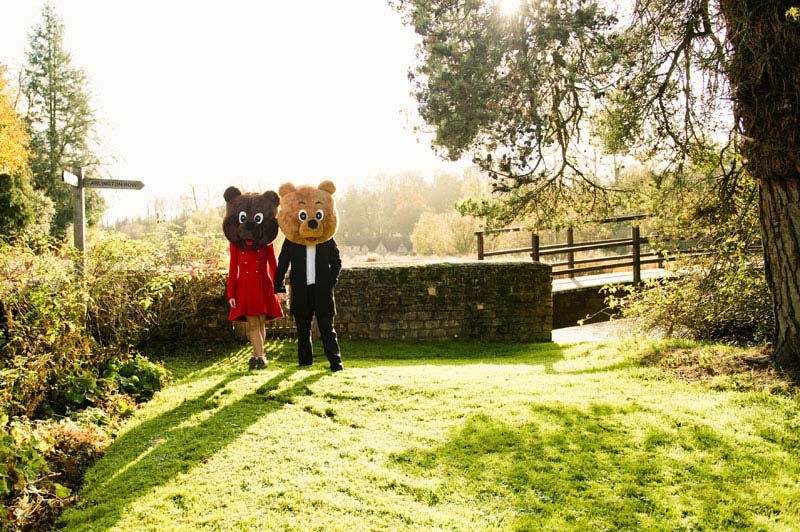 bear costumes engagement photos