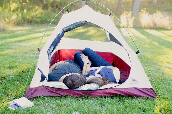 camping theme engagement photos