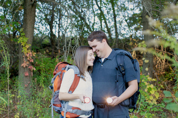 camping theme engagement photos