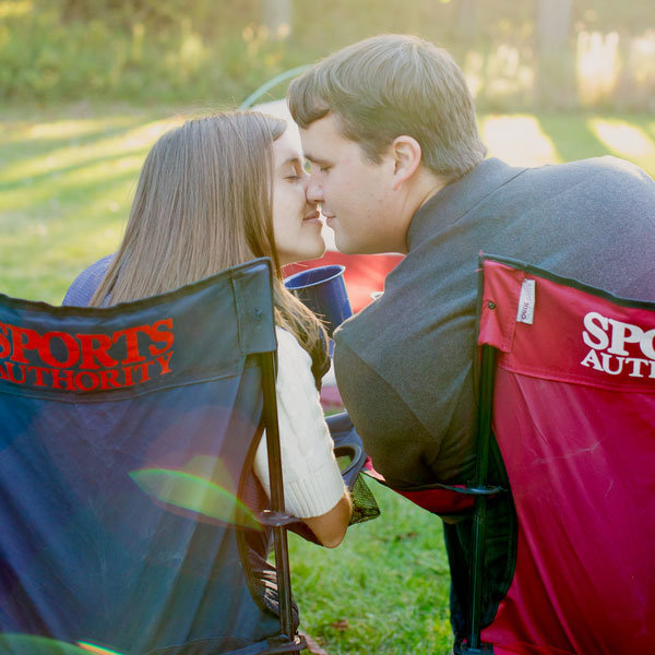 camping theme engagement photos