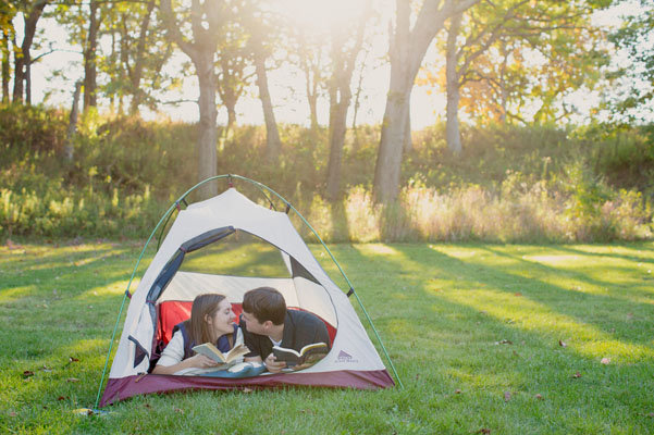 camping theme engagement photos