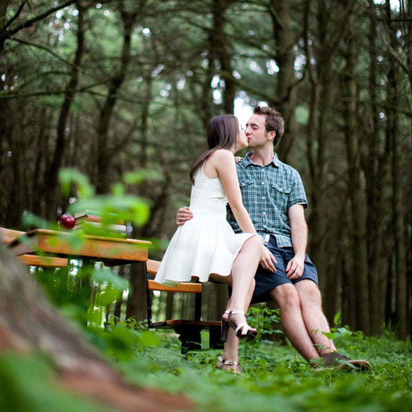 school theme engagement photos