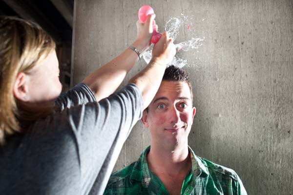 water balloons engagement photos