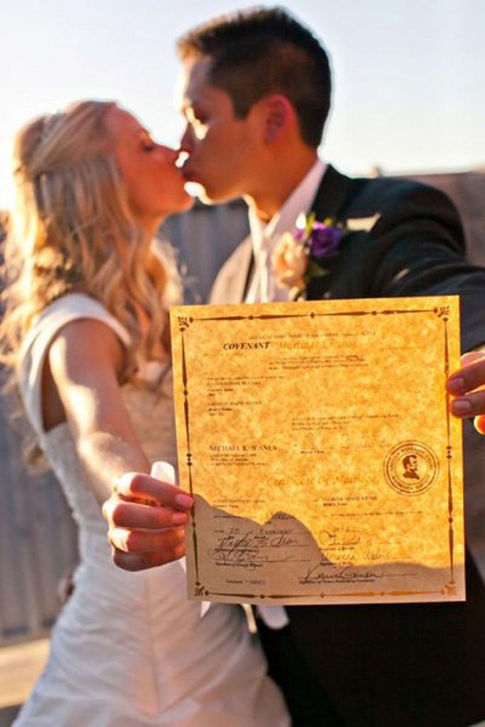 Couple with marriage license