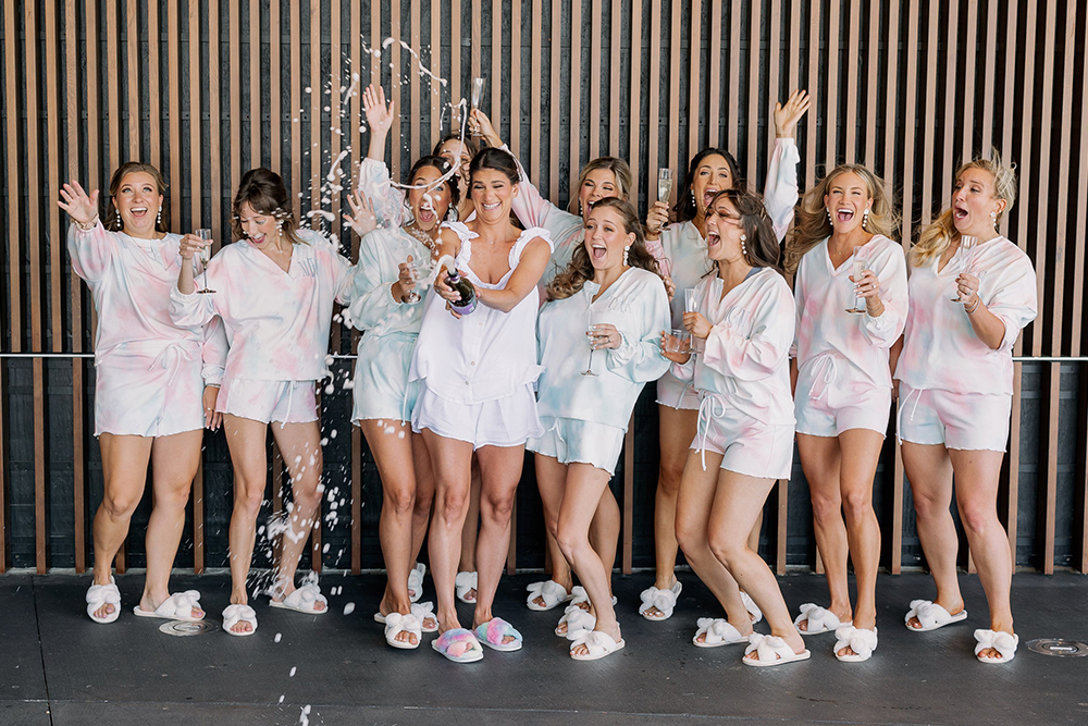 bride and bridesmaids getting ready