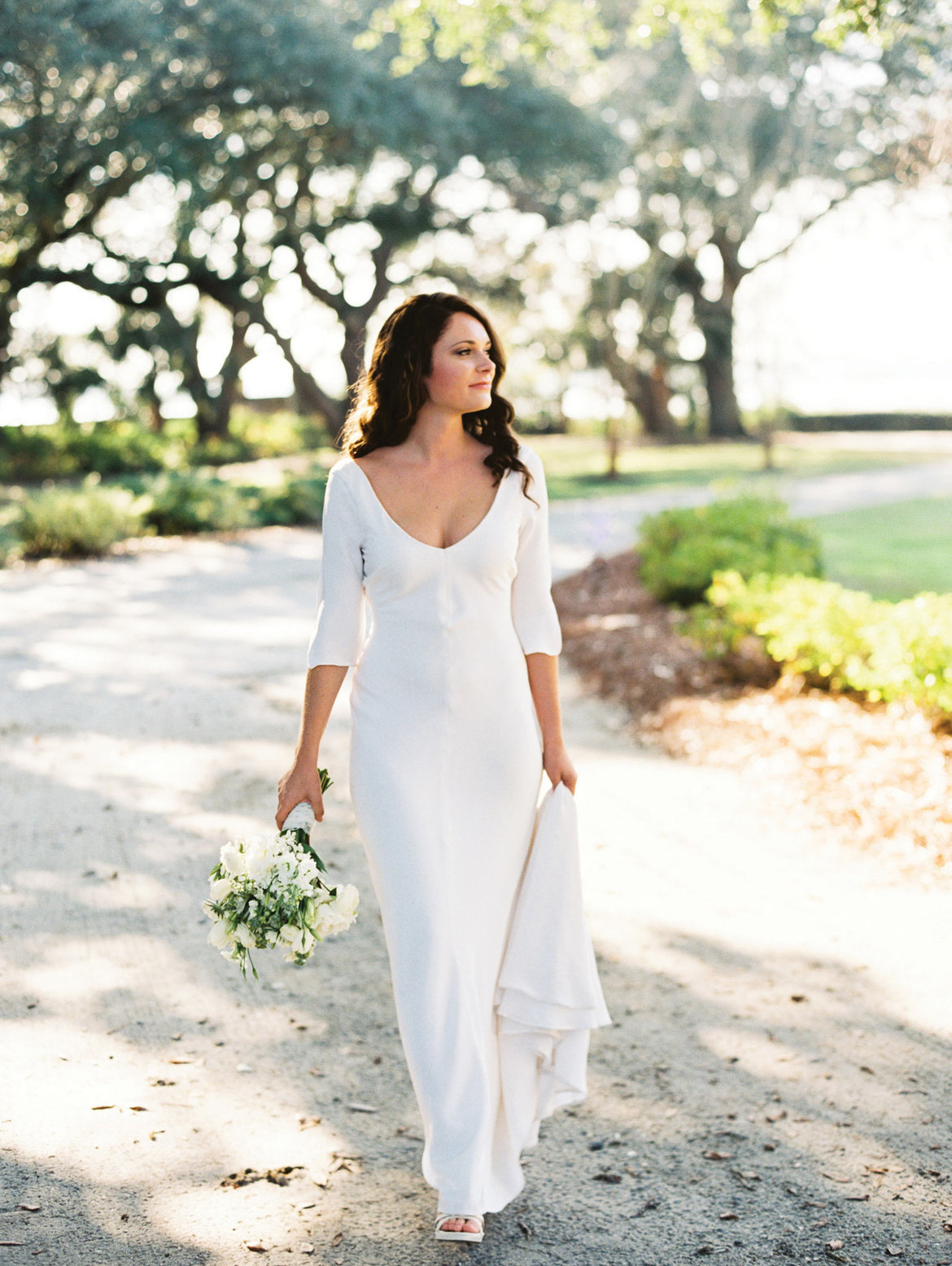 bride walking outside