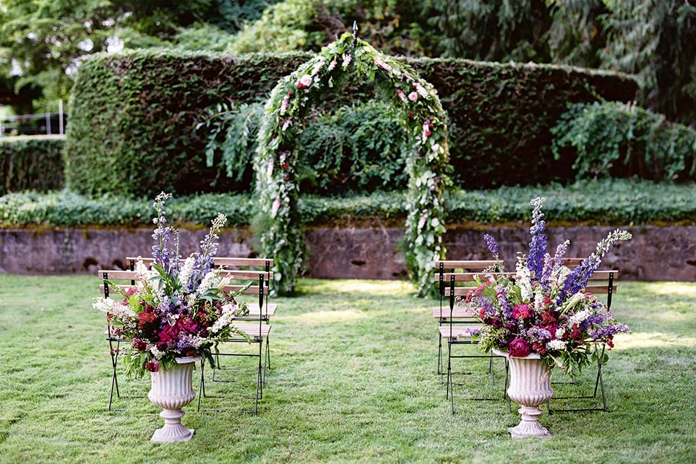 Garden wedding ceremony setup